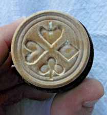 Original Vintage Wooden Butter Mold ACES HEARTS SPADES Stamp Dark Colored Wood picture