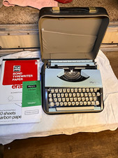 Vintage Olympia SF De Luxe Typewriter Blue West Germany Working w/ Case Manual picture