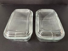 2 -ARCOROC FRANCE RIBBED GLASS  RECTANGULAR REFRIGERATOR DISHES w LIDS 4