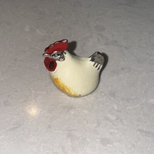 Vintage Enesco White Chicken/ Rooster Figurine Cast Iron Taiwan 1.25” Miniature picture