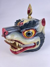 Vintage Bhutan Cham Dance Mask Wood Carved Dragon Wolf Himalayan Folk Art 10