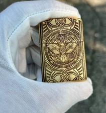 Custom Brass Armor Zippo Lighter | Norse Engraving Odin’s Raven & Mjöllnir | picture