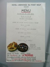 RESTAURANT MENU August 1955 VICHY HOTEL L'ERMITAGE DU PONT NEW picture