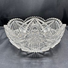 Antique American Brilliant Period Cut Glass Bowl Hobstar Starburst 10” picture