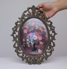 Vintage Oval Ornate Brass Framed Floral Print 13.25