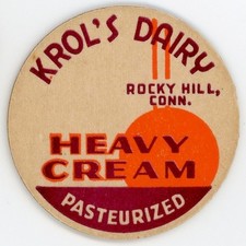 Milk Bottle Cap Insert- Krol's Dairy - Rocky Hill, CT (Connecticut)- HEAVY CREAM picture