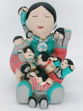 Native America Storyteller Pottery Figurine 7 Kids Southwest Heritage Signed picture