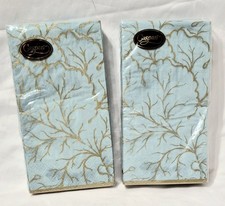 2 Pkgs Caspari Gilded Majolica Aqua Gold Guest Triple Ply Napkins 33 cm x 40 cm  picture
