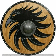 Oak Viking Raven Look Solid Wooden Round Shield Battle Ground Ready Warrior Won picture