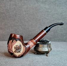 Long Pipe Lion Wood carved smoking pipe Tobacco Pipes Wooden Pipe 9mm filter picture