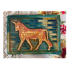 Vintage Babylon Iraq Ceramic Tile Relief Souvenir – Ishtar Bull Style Rare Piece picture