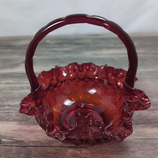 Fenton Art Glass 1964 Ruby Red Thumbprint Basket 8