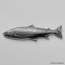 Salmon Pewter Pin Brooch -British Handcrafted- Atlantic Scottish Fly Fishing picture