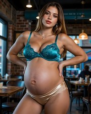 Brunette Busty Pregnant Model Glamour Lingerie Cafe 8x10 Photo Print - 70109 picture