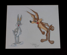 Signed Virgil Ross Bugs Bunny & Wylie Coyote illustration original art  OOAK picture