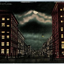c1910s Sioux City, IA Fourth Street Postcard Night Moonlit Main St Downtown picture