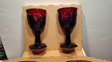 Avon Cape Cod Ruby Red Glass Boxed Set of 2 Elegant Wine Glasses picture