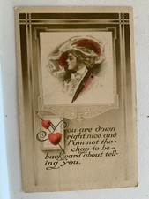 Postcard Valentines Lady In Hat You Are Down Right Nice… 1911 picture