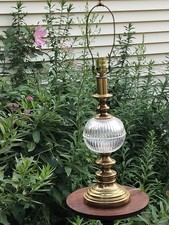 Vintage  Hollywood Regency Cut Glass Crystal Globe Brass Table  Lamp 30” picture