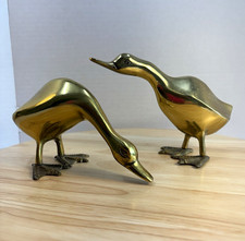 Vintage Solid Brass Geese Figurines - Pair of 2 MCM Mid Century Korea Decor picture