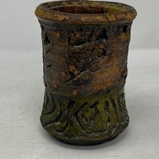Vintage StoneWear Vessel Cylinder Hard Carved Unique picture