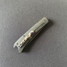 ESNYX Silver Line Beer Buster MokuTi Clip Frame Lock Knife Black PVD Ti picture