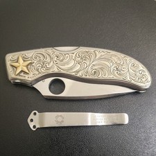 VINTAGE SPYDERCO JAPAN CALYPSO JR 14K GOLD STAR ENGRAVED STERLING SILVER KNIFE picture