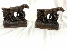 Vintage German Shorthaired Pointer Hunting Dog Bookends Cast Metal Copper Tone picture