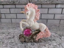 Vintage White/Pink Unicorn Statue/Figurine, Resin, Pink Rhinestone, 6.5