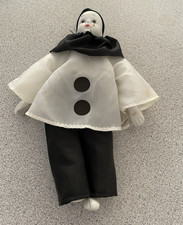 Vintage Pierrot Sad Mime Clown Doll Black and White Harlequin Figurine picture