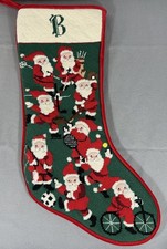 Marcy Santa Sports Stocking 13ct Needlepoint Vintage Christmas Monogram