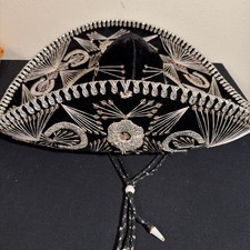 Vintage 70s mexican 23” black velvet sombrero with silver embellishments picture