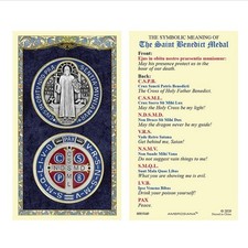 St Benedict Jubilee Medal The Symbolic Meaning Laminated Holy Prayer Card picture