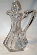Vintage Crystal Clear Glass Paneled Panel Rib Handled Oil Vinegar Cruet Stopper picture