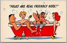 Bathtub Swingers Risque Cartoon Comic Humor Postcard Y326 picture