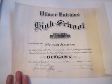 1934 WILMER HUTCHINS HIGH SCHOOL DIPLOMA  - WD picture