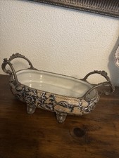 CASTILIAN Antique Porcelain & Brass Footed Centerpiece W/ Handles Hand Painted picture