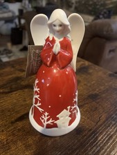 Ceramic Angel Bell Seasons Of Cannon Falls Red And White 6.25” H With Tag picture