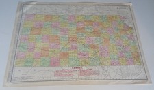1909 Map of KANSAS taken from Rand McNally Atlas 20x28