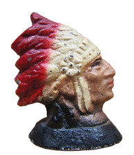 NATIVE AMERICAN INDIAN CHIEF Antique Cast Iron Pencil Holder Paperweight picture