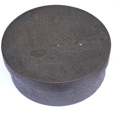 Vintage Round Wooden Box Raden Inlay Carved Interior 11.8 in from Japan picture