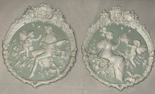 Vintage Lady Cherub Victorian Jasperware Plaque Wedgwood Style Set picture