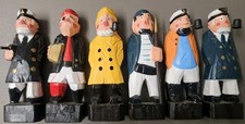 6 VTG Hand Carved Wooden Figures Toy Sailor Pirate Nautical Maritime Ocean Sea picture