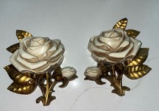 Vintage Hollywood Regency Rose Plaques Homco Plastic 1970s Set of 2 picture