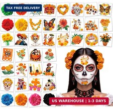 80pcs Marigold Flower Temporary Tattoos, Day of the Dead Floral Tattoos St picture