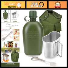 Military Canteen Kit - WWII Style 1 Quart Water Bottle, Aluminum Cup, Spork & Co picture