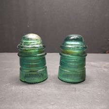 2 Hemingray #12 Blue Glass Insulators Vtg Some Staining 3.5