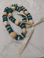 Vintage Hawaiian Kukui Nut Necklace Green/ Beige Shelled Traditional Necklace  picture