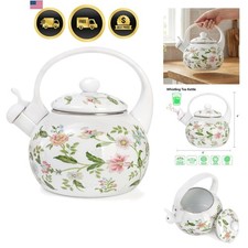 2.3 Quart Vintage Enamel Tea Kettle, Whistling Tea Kettle for Stove Top, Flor... picture