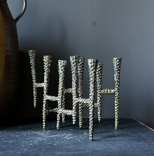Vintage MCM Brutalist Brass Folding Menorah Hanukkah Candlestick Wainberg Style picture